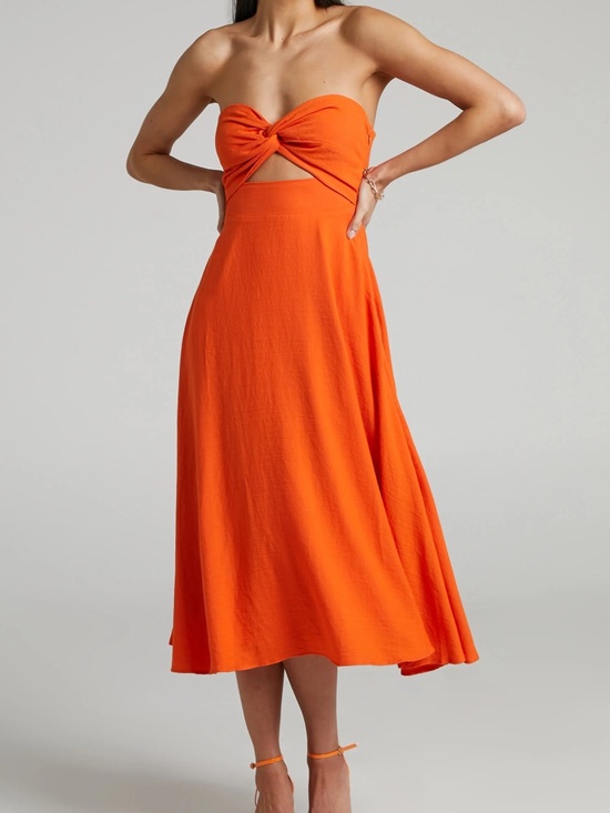 Showpo. Dresses & Skirts - Showpo Avie Orange Twist Strapless Cutout Cocktail Midi Dress NWT US 10 Party